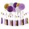 30 Pieces Purple Gold Valentines-Day Graduation Decorations - Kits Lavender White Paper Flowers,Banner Flags,Tassel Streamer Garland Engagement Girl Baby Bridal Shower Party Decoration Lasting Surprise